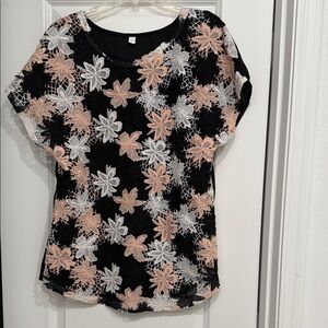 Chic Floral Lace Blouse - Black, White, Pink